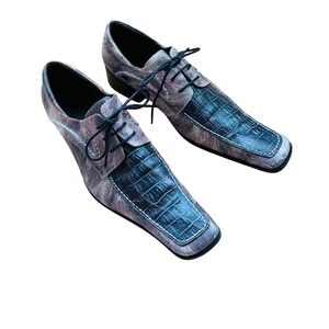 Zota Mens Sz 11 Dress Shoe Square Toe Blue/Lavender Crocodile Embossed Lace Up